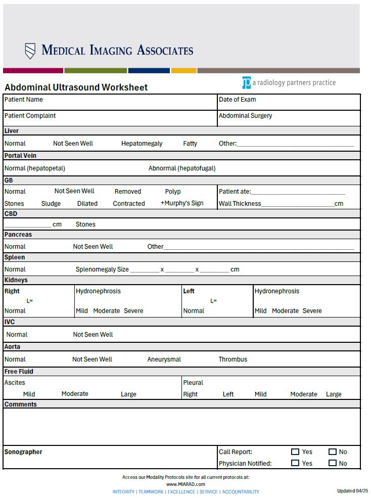 US Abdominal Worksheet